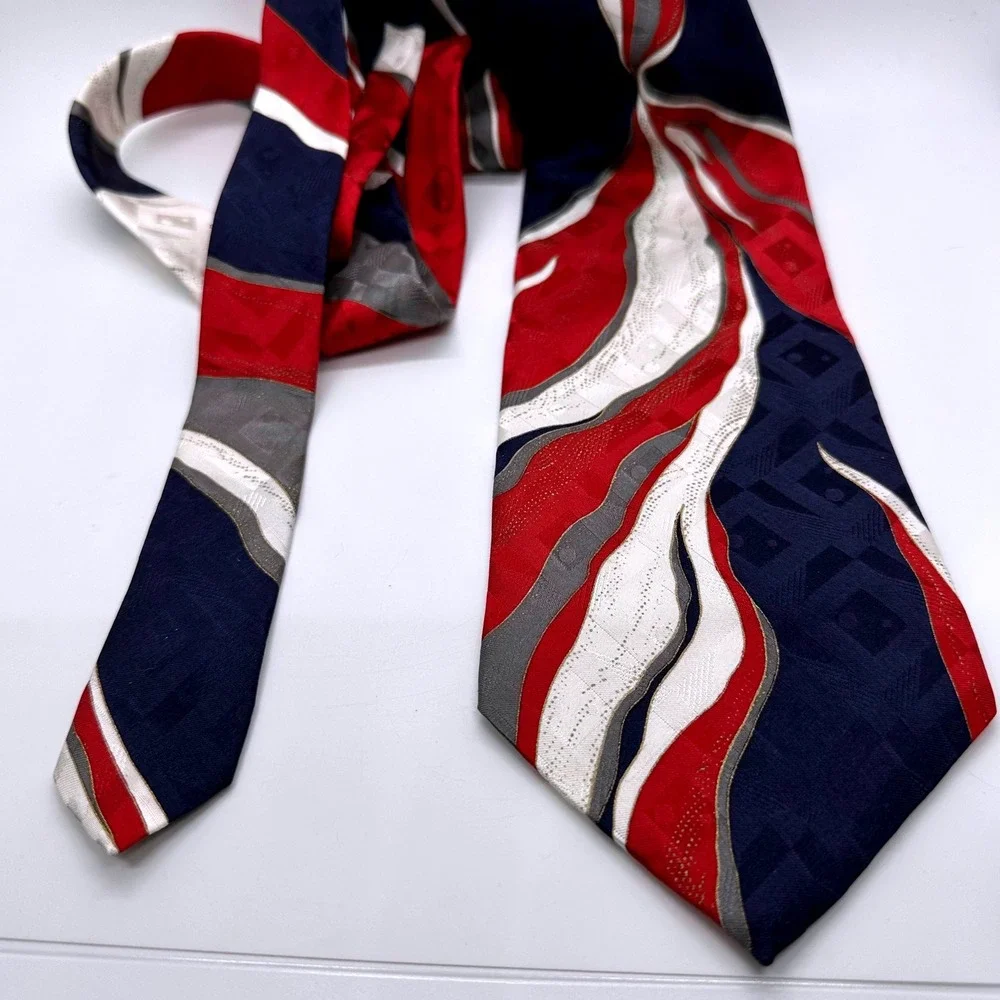 Viazza Silk Tie Abstract Vibrant Red White Blue Patterned Business Casual Office